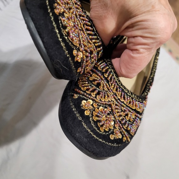 Coldwater‎ Creek Women's SZ 8 black beaded sequined flats festival artsy vintage - Picture 6 of 10